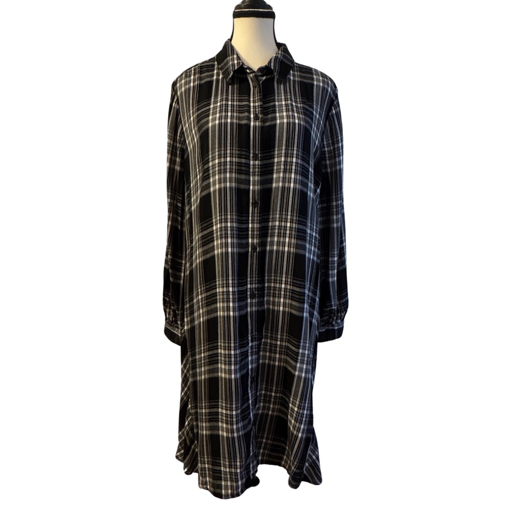 Loft Black & White Plaid Shirt Dress XL - Picture 2 of 7